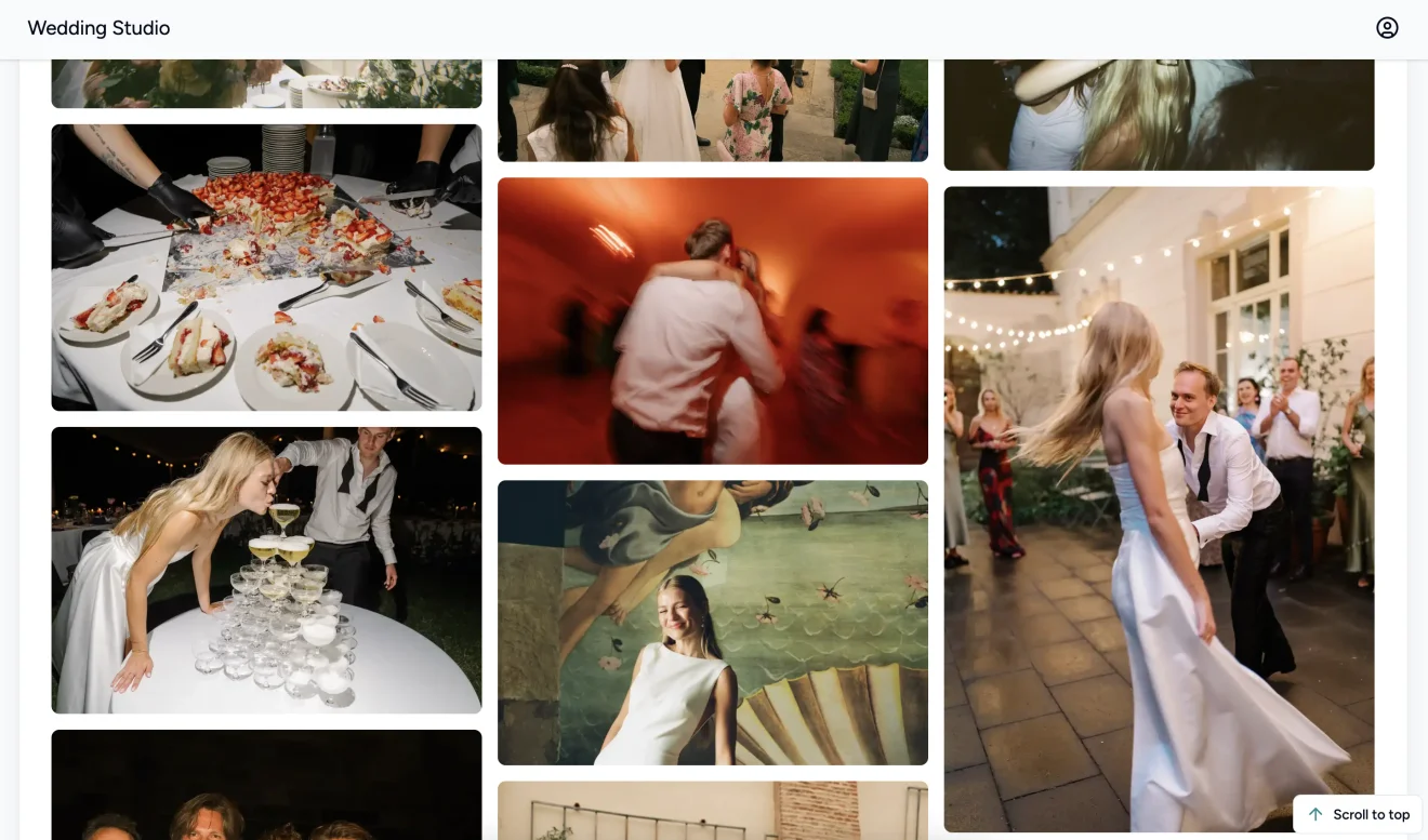 Wedding Studio album showing guest-uploaded wedding photos