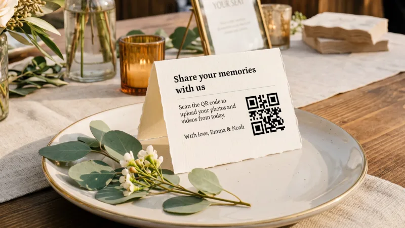 Printed QR table cards on wedding table