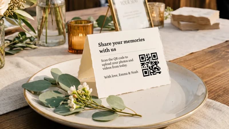 Printed QR table cards on wedding table